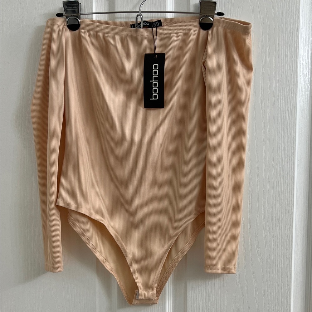 Boohoo Peach Off-Shoulder Bodysuit